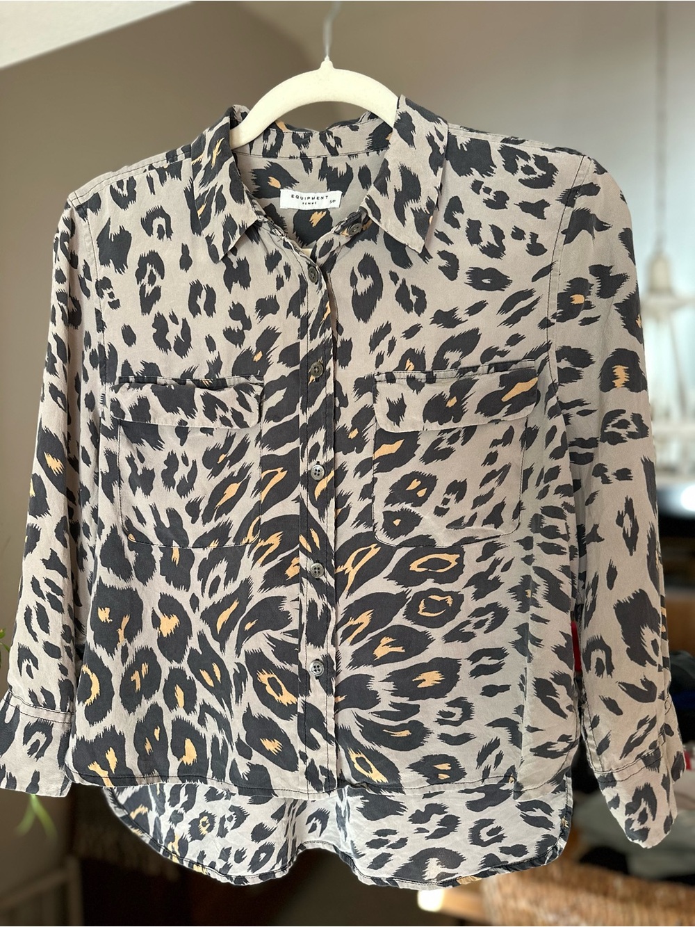 Equipment Leopard Print Button-Down Shirt - Taupe/Black/Gold Accents